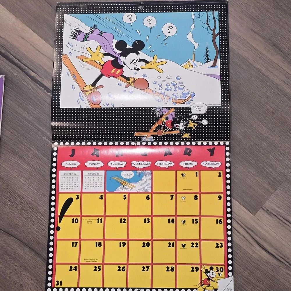 2 Disney Mickey Mouse Minnie Comics Calendar 1990 93 Vintage 12 Frameable Prints